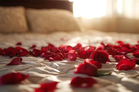 Red Rose Petals Scattered on a Bed Create a Romantic Atmosphere Stock ...