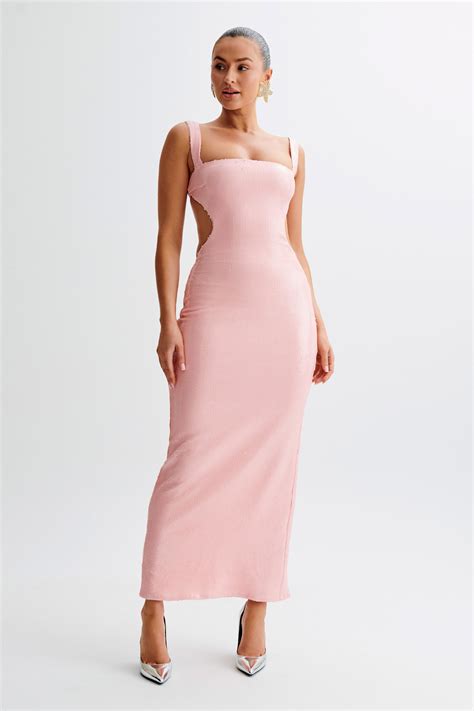 Adoria Sequin Cut Out Maxi Dress - Pale Pink - MESHKI UK
