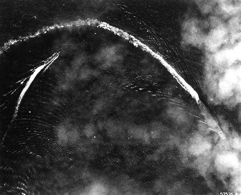 [Photo] Akagi and a destroyer under B-17 attack at Midway, shortly ...