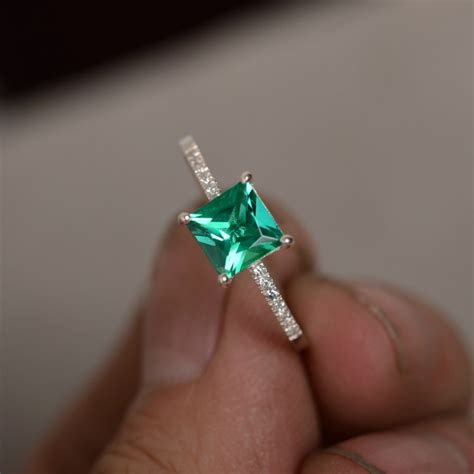 Green Emerald Ring Gemstone May Birthstone Ring Gift for Bride - Etsy
