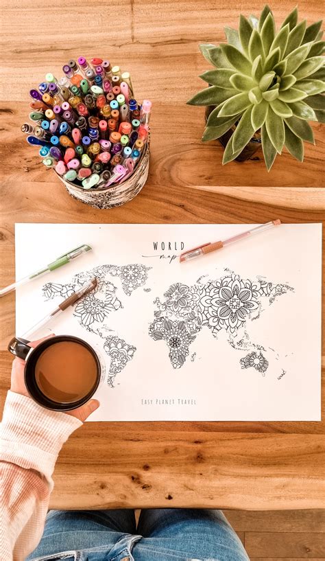coloring world map easy planet travel