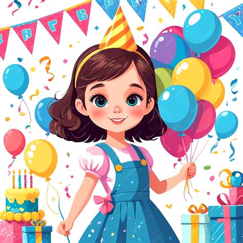 Una niña linda celebra su fiesta de cumpleaños. | Vector Premium