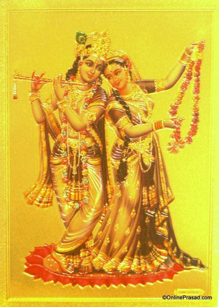 The Radha Krishna With Garland Golden Poster – OnlinePrasad.com