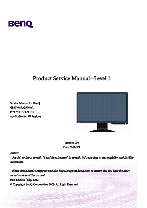 BENQ G920WAL G920WL VER.001 LCD MONITOR Service Manual download ...