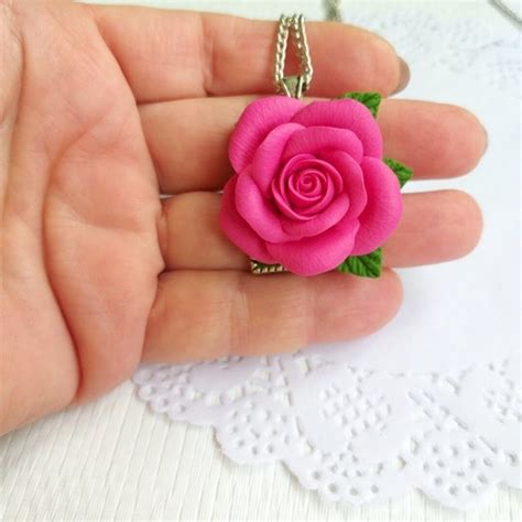 pink rose necklace pink flower necklace flower jewelry bridesmaid