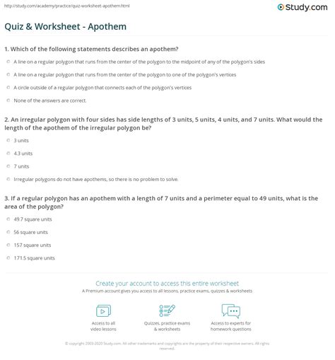 Quiz & Worksheet - Apothem | Study.com
