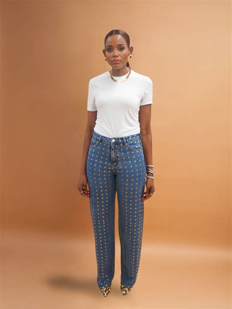 Orion Ladies Gold Studded Tall Jeans for Women – ATALLIER