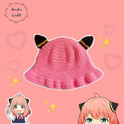 Anya Forger inspired Bucket Hat | Kawaii hat, Crochet bucket hat, Hats