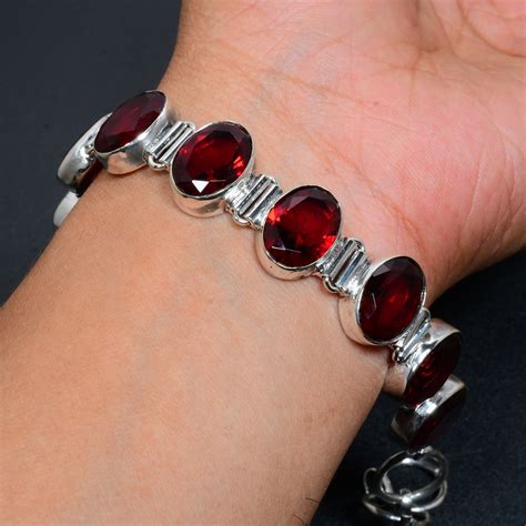 Red Garnet Bracelet Red Garnet Gemstone Handmade 925 Sterling - Etsy