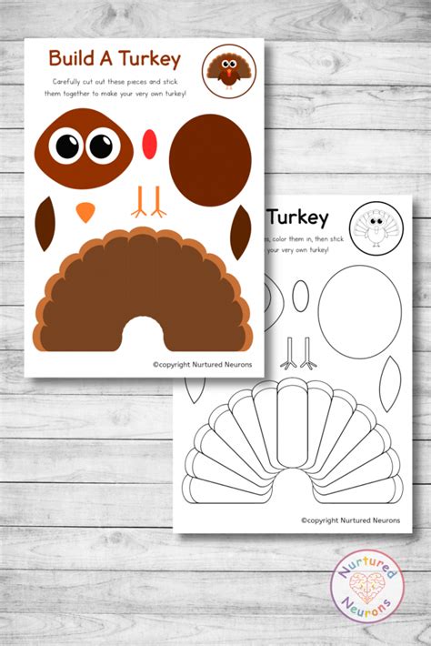 Cut and Paste Build A Turkey Craft (Printable Templates) - Nurtured Neurons