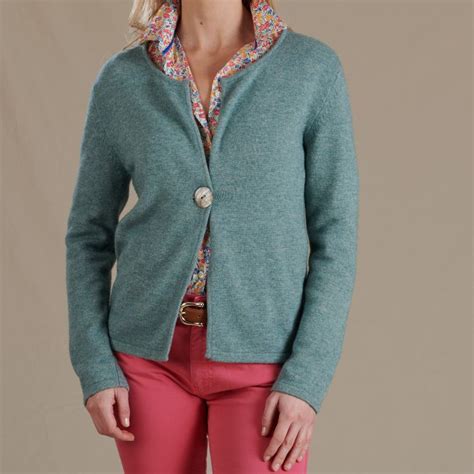 Green Cashmere Shell Button Cardigan | Cordings