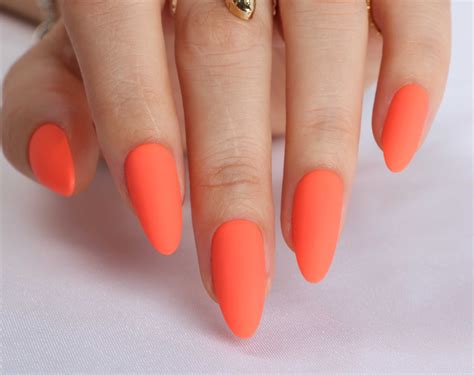 Fluorescent Orange Almond Acrylic Nails Shiny+Matte - Senboma - The ...