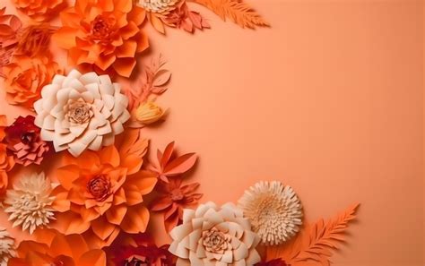 Premium AI Image | Orange paper flowers with a floral border