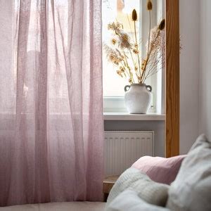 Canopy Bed Curtains, Pink Sheer Linen Canopy Curtains, Muslin Linen Shawl Curtains, King Bed ...