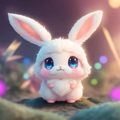 Premium Photo | Tiny cute fluffy bunny in forest illustration