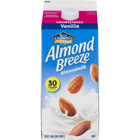 Blue Diamond Almond Breeze Unsweetened Vanilla Almond Milk, Half Gallon