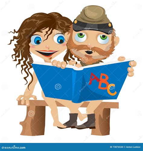Naked Man and Woman Reading Book. Funny Card Stock Vector