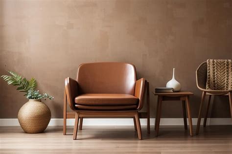 Premium AI Image | Wood chair in brown living room with copy space