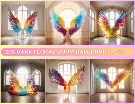 25x Rainbow Angel Wings, Angel Wings Digital Backgrounds, Studio ...