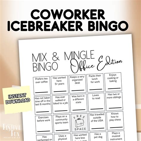 Coworker Bingo Office Icebreaker Game - Printable Team Building Find