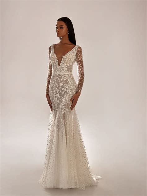 all over beaded low back long sleeve wedding dress - VERONA - Lucia