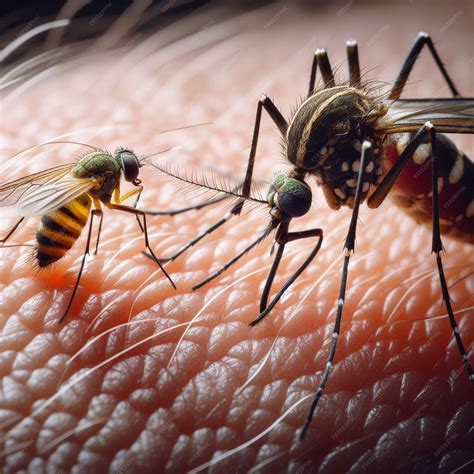 Dengue zika and chikungunya fever mosquito aedes aegypti on human skin