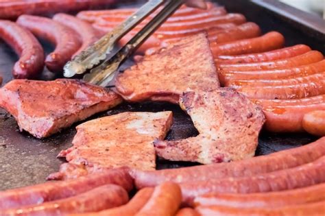 Premium Photo | Fried longest sausage
