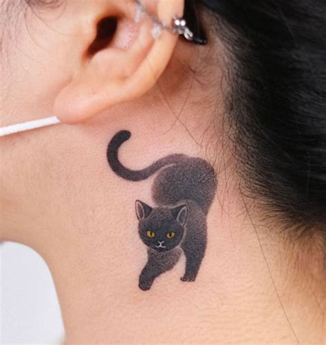 Cat Silhouette Tattoo Neck
