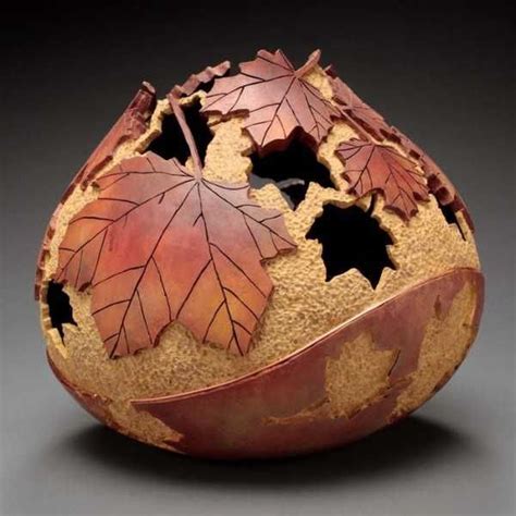 gourd - carved maple leaves pattern - amazing work! Decorative Gourds ...