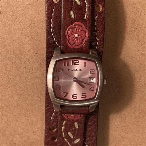 Fossil Women's Pink and Brown Watch | Depop