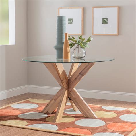 Allard X-base Round Glass Dining Table Natural Stained - Walmart.com