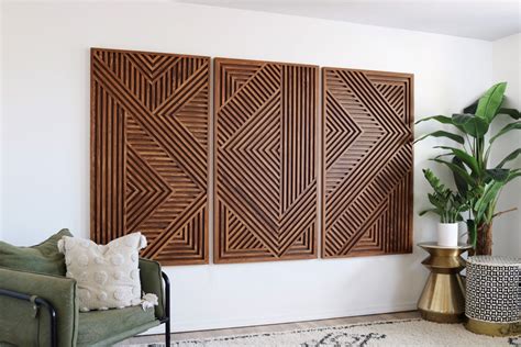 Set of 3 Slatted Wooden Wall Art - Wood Wall Art, Wall Sculpture ...