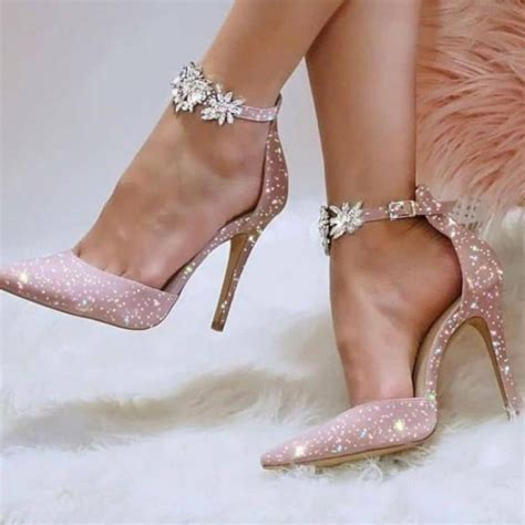 Pink rhinestone sparkly heels ankle strap pumps – Artofit