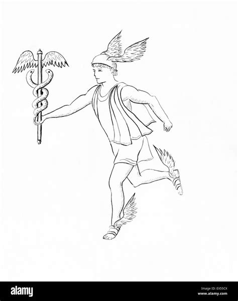 Line drawing of Hermes, Mercury, ancient messenger god Stock Photo ...