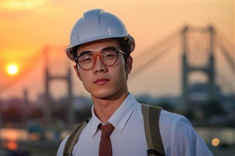 Premium AI Image | portrait of young asian engineer on construction ...