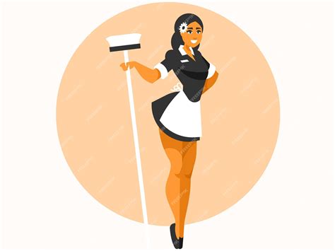 Premium Vector | Smiling maid with mop housemaid wearing classic