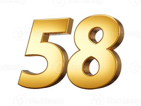 3d Shiny Gold Number 58, Fifty Eight 3d Gold Number, 3d illustration ...