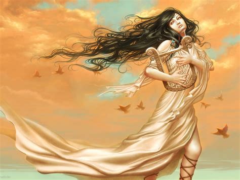 Enchanted Lyre: Fantasy Woman HD Wallpaper