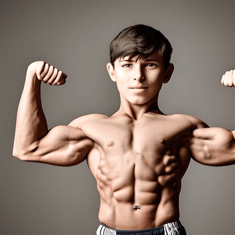 Muscular 13yearold Boy Flexing His Defined Muscles · Creative Fabrica
