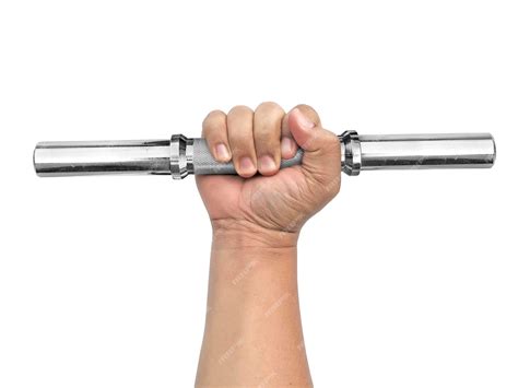 Premium Photo | Hand holding a steel bar dumbbell on a white background
