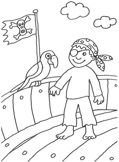 Kostenlose Malvorlage Piraten: Pirat mit Papagei zum Ausmalen