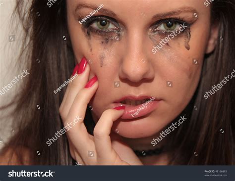 emotional portrait beautiful young crying woman stock photo