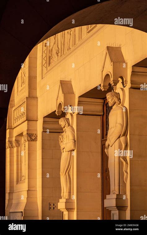 STATUES AT THE ENTRANCE OF THE BASILICA OF SAINTE-THERESE OF LISIEUX, PILGRIMAGE SITE, LISIEUX ...