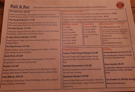 The Bull & Bar Street's full menu online