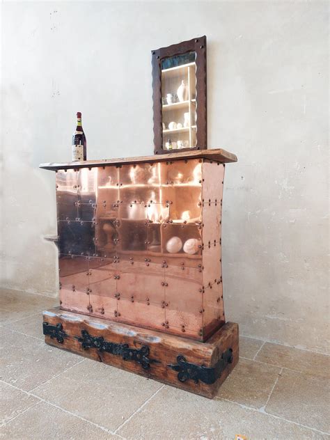 A 1970s Bar or Homebar with Rivited Copper and Oak For Sale at 1stDibs