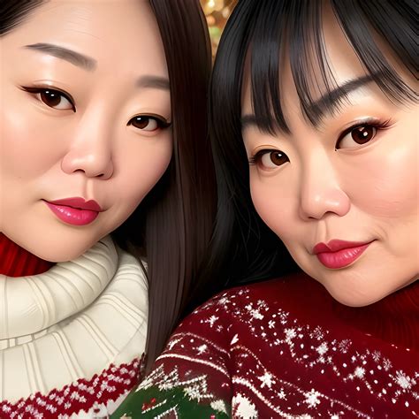 Two tall beautiful plus sized, early middle-aged Asian women with long