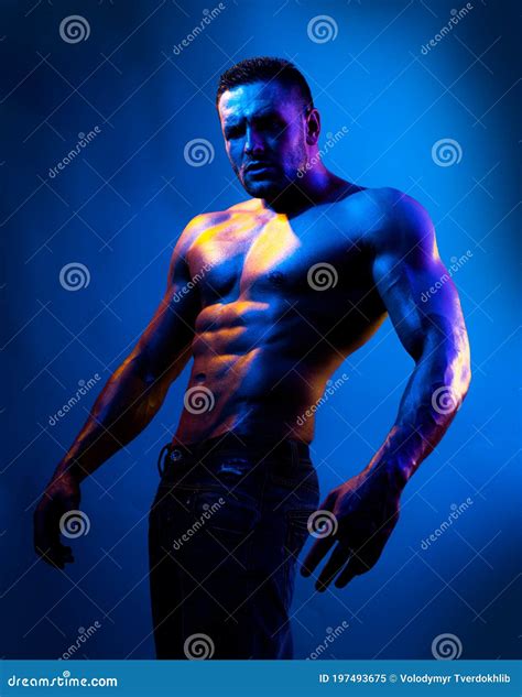 Topless Shirtless Male Model. Naked Bodybuilder. Handsome Masculine Man