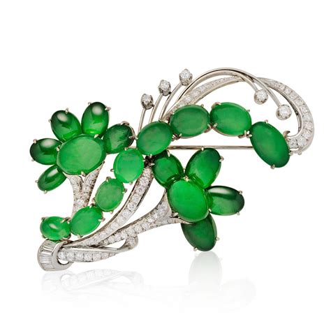 Bonhams : JADE AND DIAMOND SPRAY BROOCH