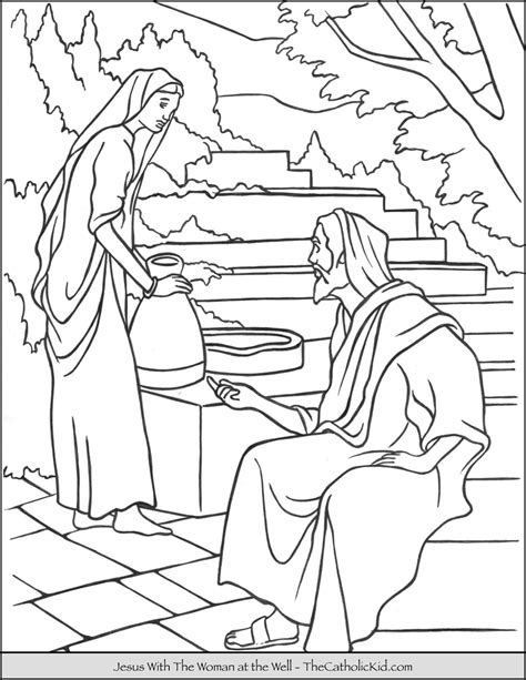 Jesus With the Woman at the Well Coloring Page - TheCatholicKid.com