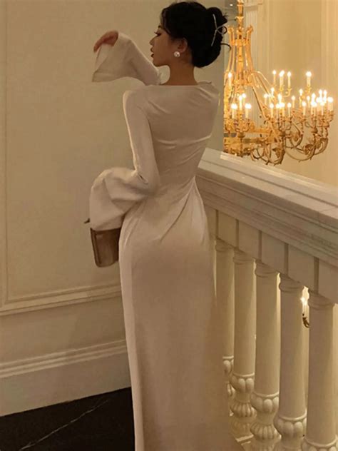 Elegant Flare Sleeve Wedding Mermaid Long Dress Women Spring Autumn